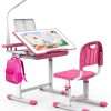 BELANITAS Kids Desk and Chair Set Multi Functional Kids School Desk for Kids 5-8 Years Kids Study Desk with 40 Degree Tiltable Desktop, Girl’s Desk with Light, Birthday Gift,Pink - 1