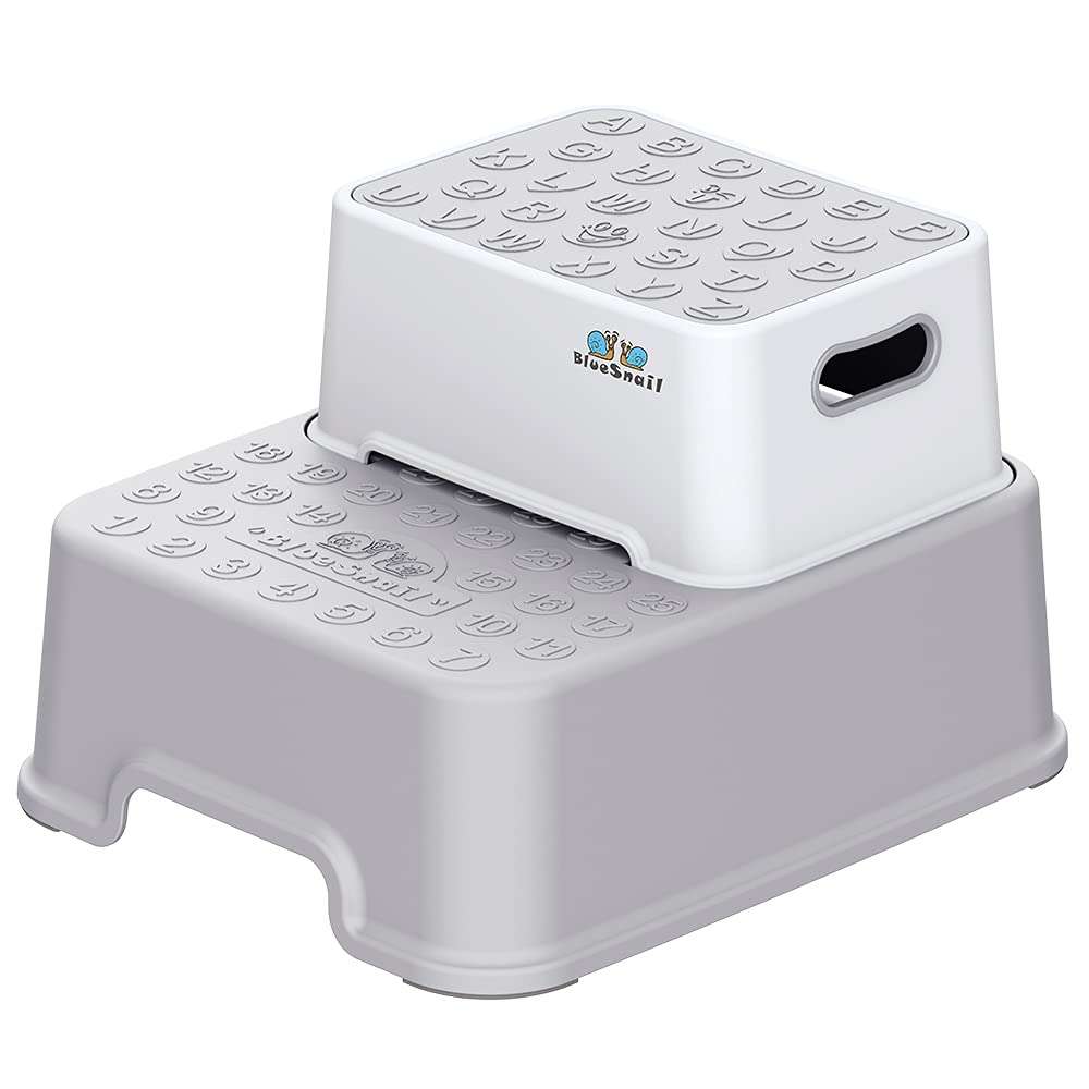 BlueSnail Double up Step Stool for Kids, Anti-Slip Sturdy Toddler Two Step Stool for Bathroom,Kitchen and Toilet Potty Training(Gray) - 1