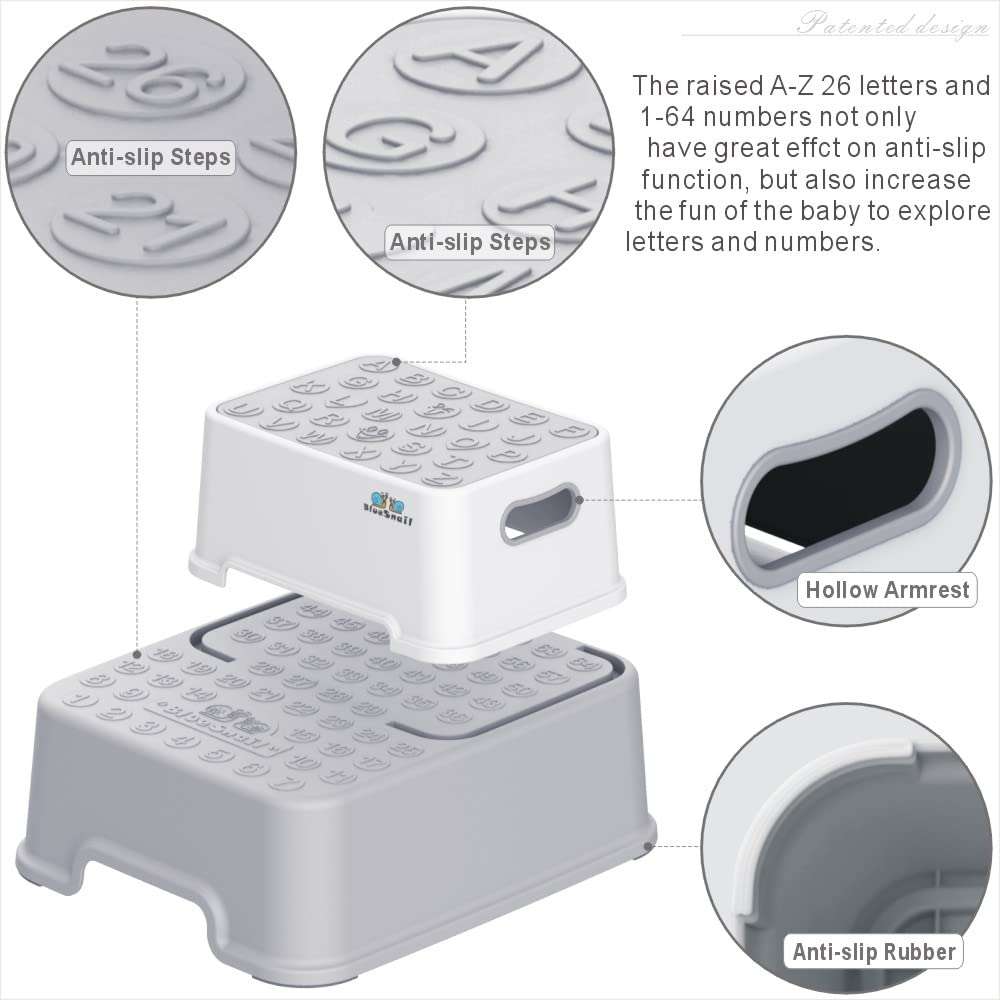 BlueSnail Double up Step Stool for Kids, Anti-Slip Sturdy Toddler Two Step Stool for Bathroom,Kitchen and Toilet Potty Training(Gray) - 3