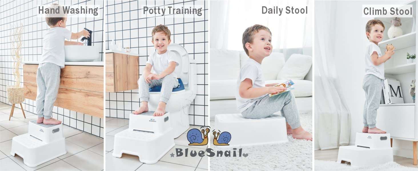 BlueSnail Double up Step Stool for Kids, Anti-Slip Sturdy Toddler Two Step Stool for Bathroom,Kitchen and Toilet Potty Training(Gray) - 6