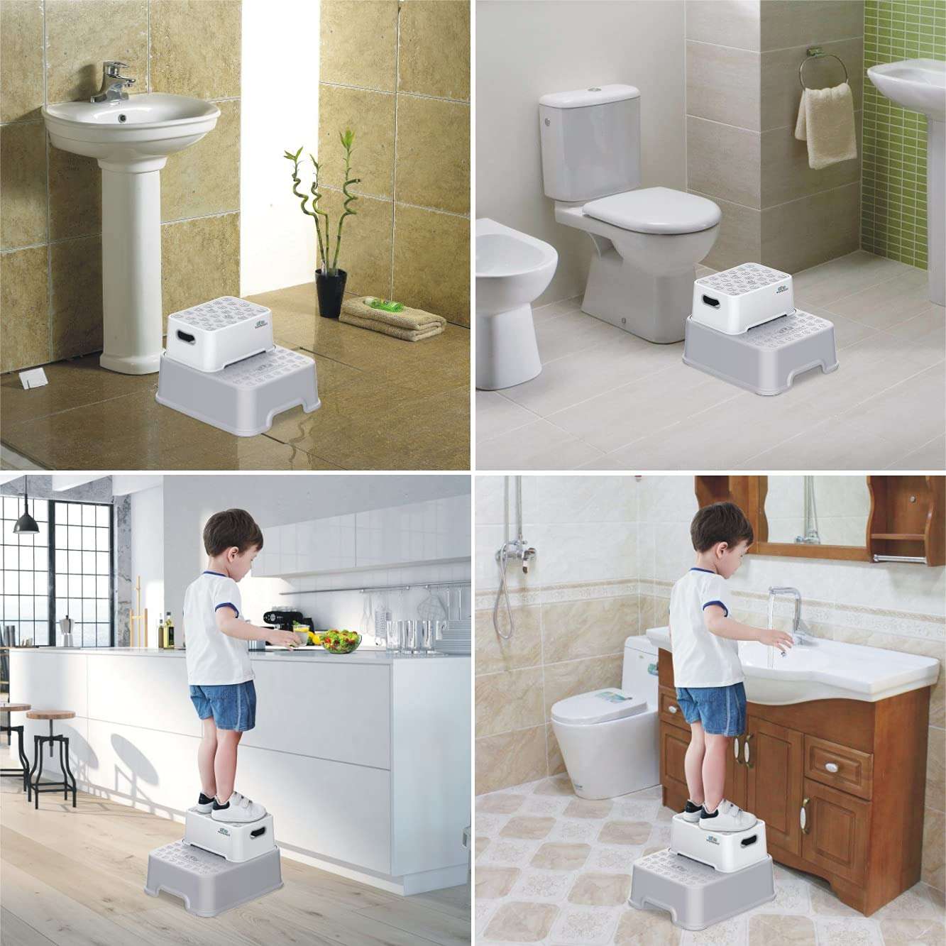 BlueSnail Double up Step Stool for Kids, Anti-Slip Sturdy Toddler Two Step Stool for Bathroom,Kitchen and Toilet Potty Training(Gray) - 7