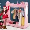 COSVALVE Kids Armoire Dress-Up Storage w - Mirror,Dress up Closet,Pink Dress up Wardrobe,Open Hanging Costume Armoire Closet w - Side Pockets, Hook,Top Shelf, Shoes Storage for Bedroom Girls Room - 1