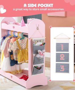 COSVALVE Kids Armoire Dress-Up Storage w - Mirror,Dress up Closet,Pink Dress up Wardrobe,Open Hanging Costume Armoire Closet w - Side Pockets, Hook,Top Shelf, Shoes Storage for Bedroom Girls Room - 11