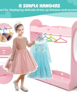 COSVALVE Kids Armoire Dress-Up Storage w - Mirror,Dress up Closet,Pink Dress up Wardrobe,Open Hanging Costume Armoire Closet w - Side Pockets, Hook,Top Shelf, Shoes Storage for Bedroom Girls Room - 12