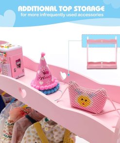 COSVALVE Kids Armoire Dress-Up Storage w - Mirror,Dress up Closet,Pink Dress up Wardrobe,Open Hanging Costume Armoire Closet w - Side Pockets, Hook,Top Shelf, Shoes Storage for Bedroom Girls Room - 8