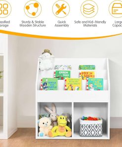 Costzon Kids Bookshelf, Wooden Toy Storage Cabinet Organizer with Shelves & 2 Large Cubes, 2-in-1 Children Bookcase Display Sling Book Rack for Kids Room, Bedroom, Nursery, Kindergarten (White) - 6