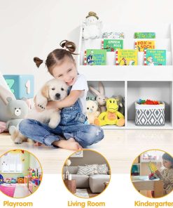 Costzon Kids Bookshelf, Wooden Toy Storage Cabinet Organizer with Shelves & 2 Large Cubes, 2-in-1 Children Bookcase Display Sling Book Rack for Kids Room, Bedroom, Nursery, Kindergarten (White) - 7