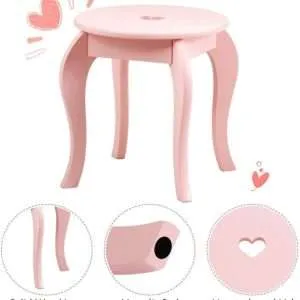 Costzon Kids Vanity Set with Mirror, 2 in 1 Wooden Princess Makeup Vanity Dressing Table with Detachable Top, Toddler Vanity Set with Drawer & Stool, Pretend Play Vanity Set for Little Girls, Pink - 9