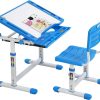 FDW Kids Desk and Chair Set, Height Adjustable Multifunctional Student Study Desk Kids Art Table Children's Chair Set with Storage Drawer 45°Tilted Desktop for Boys&Girls,Blue - 1