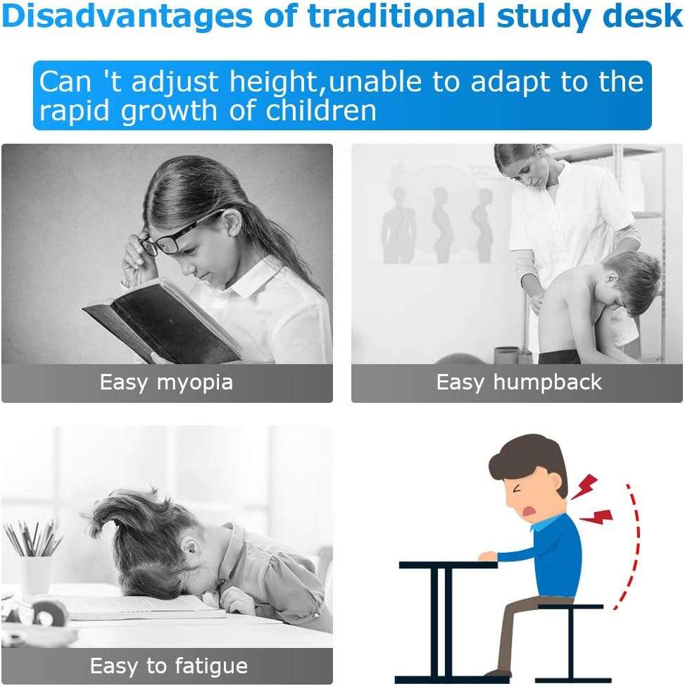 FDW Kids Desk and Chair Set, Height Adjustable Multifunctional Student Study Desk Kids Art Table Children's Chair Set with Storage Drawer 45°Tilted Desktop for Boys&Girls,Blue - 2