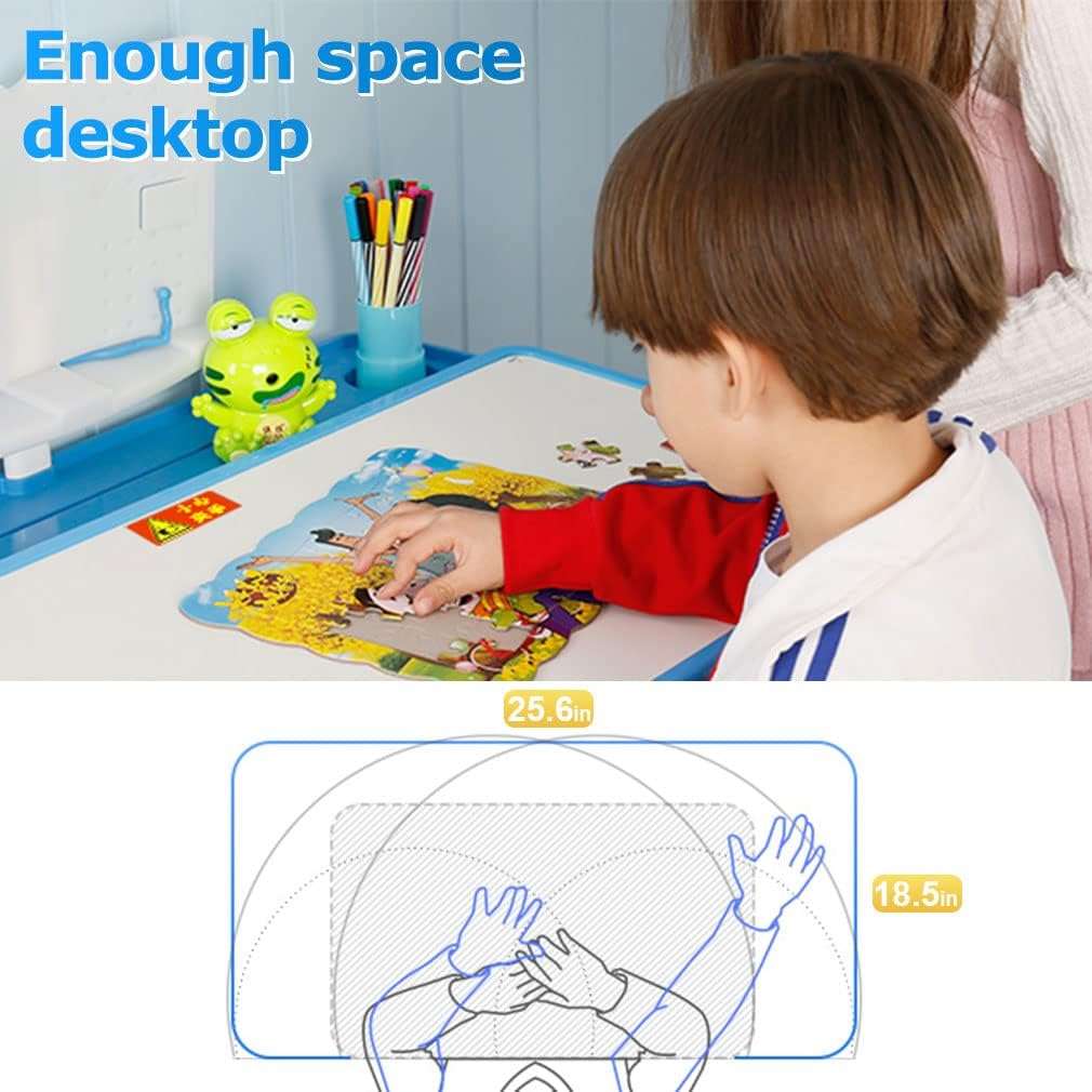 FDW Kids Desk and Chair Set, Height Adjustable Multifunctional Student Study Desk Kids Art Table Children's Chair Set with Storage Drawer 45°Tilted Desktop for Boys&Girls,Blue - 5