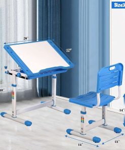FDW Kids Desk and Chair Set, Height Adjustable Multifunctional Student Study Desk Kids Art Table Children's Chair Set with Storage Drawer 45°Tilted Desktop for Boys&Girls,Blue - 7