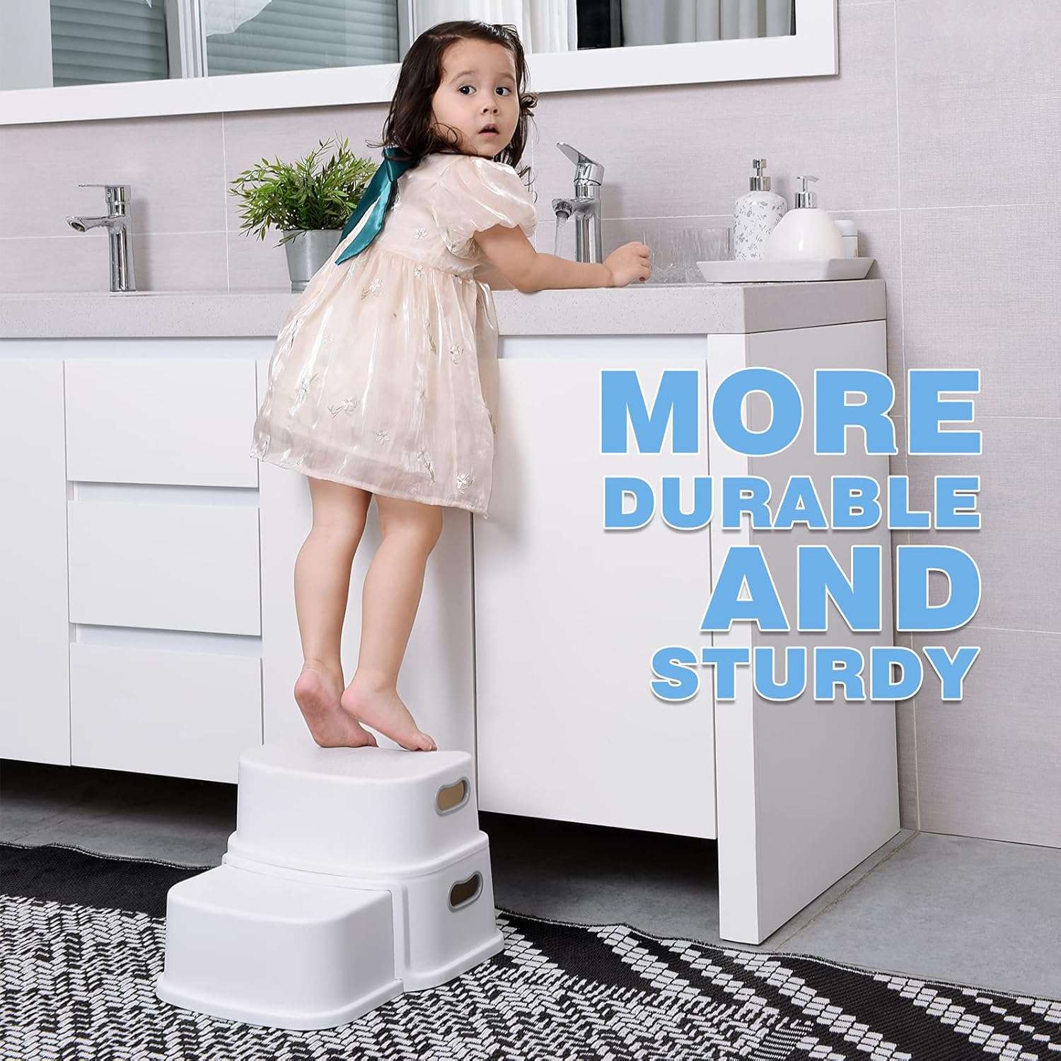 Glamore 2 Step Stool for Toddlers, Anti-Slip Sturdy Toddler Step Stool for Bathroom Sink, Toilet Potty Training, Bathroom, Kitchen (White) - 3