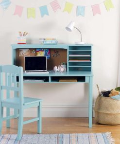 Guidecraft Children’s Media Desk and Chair Set – Teal - Student's Study Computer Workstation, Wooden Kids Bedroom Furniture - 5