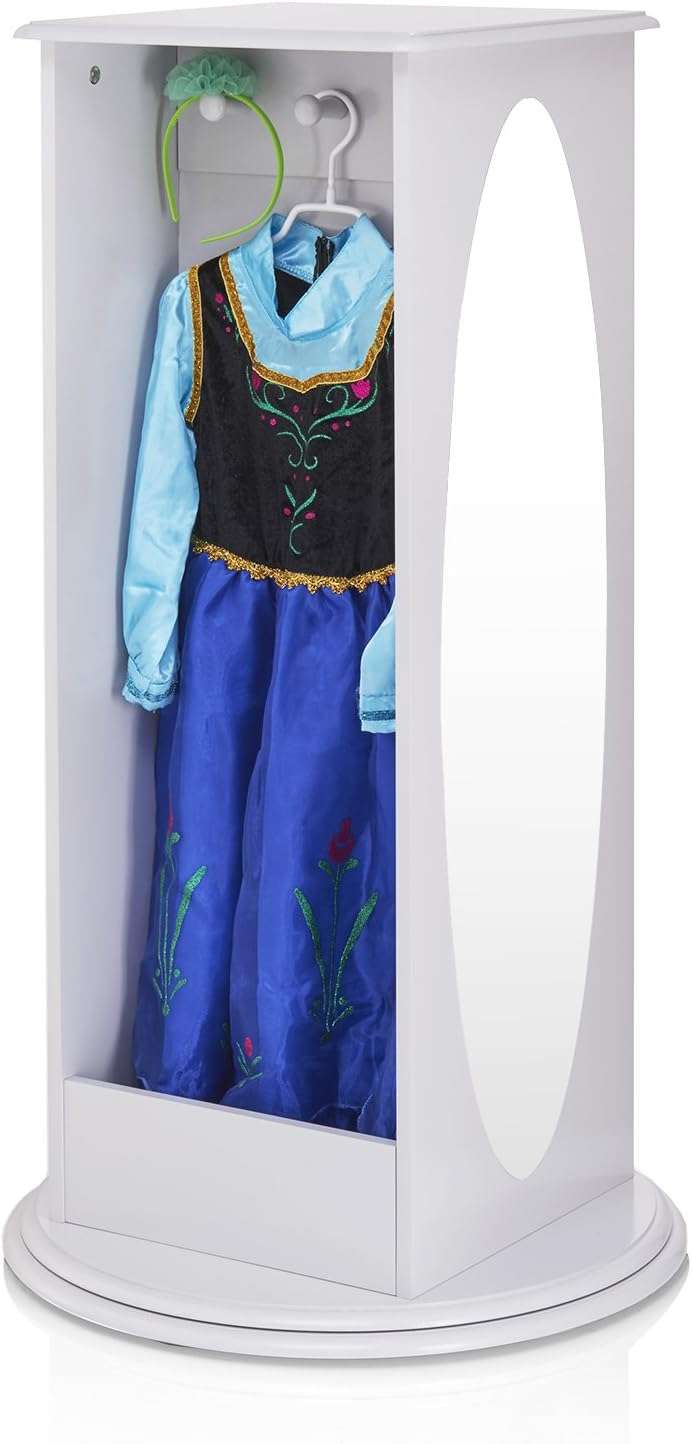 Guidecraft Rotating Dress Up Storage - Gray - Kids' Clothes and Costume Wardrobe with 2 Mirrors, Trays & Hooks for Toddlers - Armoire with Shelves, Bedroom Organizer - 7