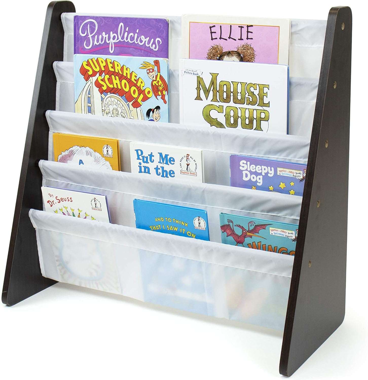 Humble Crew, Espresso-White Kids Book Rack Storage Bookshelf, 4 Tiers - 4