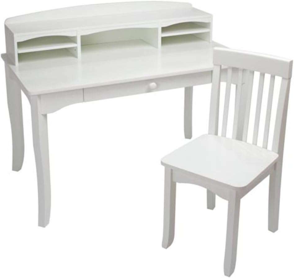 KidKraft Avalon Wooden Children's Desk with Hutch, Chair and Storage, White, Gift for Ages 5-10 - 1