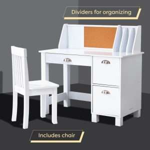 KidKraft Wooden Study Desk for Children with Chair, Bulletin Board and Cabinets, White - 2