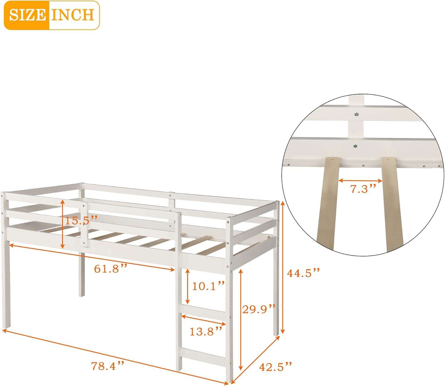Kids Loft Bed with Rolling Portable Desk,Storage Shelf,Guard Rail,Cabinet of Drawers for Bedroom and Dormitory Twin (White) - 2