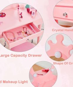 Kids Vanity with Lighted Mirror, Toddler Vanity Makeup Table Set, Brightness Adjustable, for Kids 2-8, Pink - 2