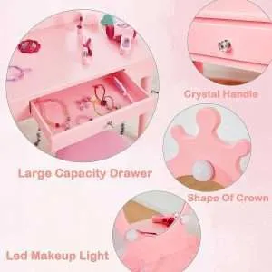 Kids Vanity with Lighted Mirror, Toddler Vanity Makeup Table Set, Brightness Adjustable, for Kids 2-8, Pink - 2