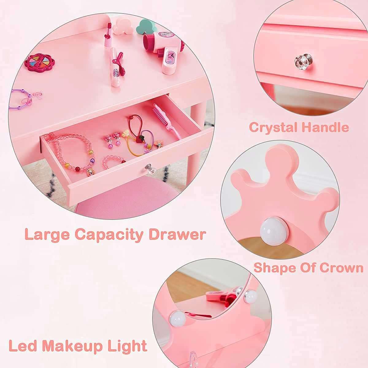 Kids Vanity with Lighted Mirror, Toddler Vanity Makeup Table Set, Brightness Adjustable, for Kids 2-8, Pink - 2