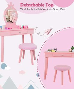 Kids Vanity with Lighted Mirror, Toddler Vanity Makeup Table Set, Brightness Adjustable, for Kids 2-8, Pink - 3