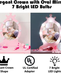 Kids Vanity with Lighted Mirror, Toddler Vanity Makeup Table Set, Brightness Adjustable, for Kids 2-8, Pink - 4