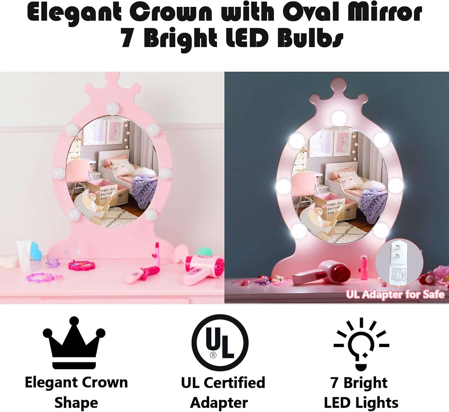 Kids Vanity with Lighted Mirror, Toddler Vanity Makeup Table Set, Brightness Adjustable, for Kids 2-8, Pink - 4