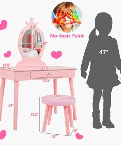Kids Vanity with Lighted Mirror, Toddler Vanity Makeup Table Set, Brightness Adjustable, for Kids 2-8, Pink - 5