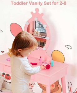 Kids Vanity with Lighted Mirror, Toddler Vanity Makeup Table Set, Brightness Adjustable, for Kids 2-8, Pink - 7