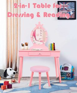 Kids Vanity with Lighted Mirror, Toddler Vanity Makeup Table Set, Brightness Adjustable, for Kids 2-8, Pink - 9
