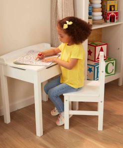 Melissa & Doug Wooden Child's Lift-Top Desk & Chair - White Play Desk and Chair Set for Toddlers and Kids Ages 3+ - 6