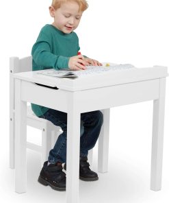Melissa & Doug Wooden Child's Lift-Top Desk & Chair - White Play Desk and Chair Set for Toddlers and Kids Ages 3+ - 8