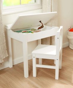Melissa & Doug Wooden Child's Lift-Top Desk & Chair - White Play Desk and Chair Set for Toddlers and Kids Ages 3+ - 9