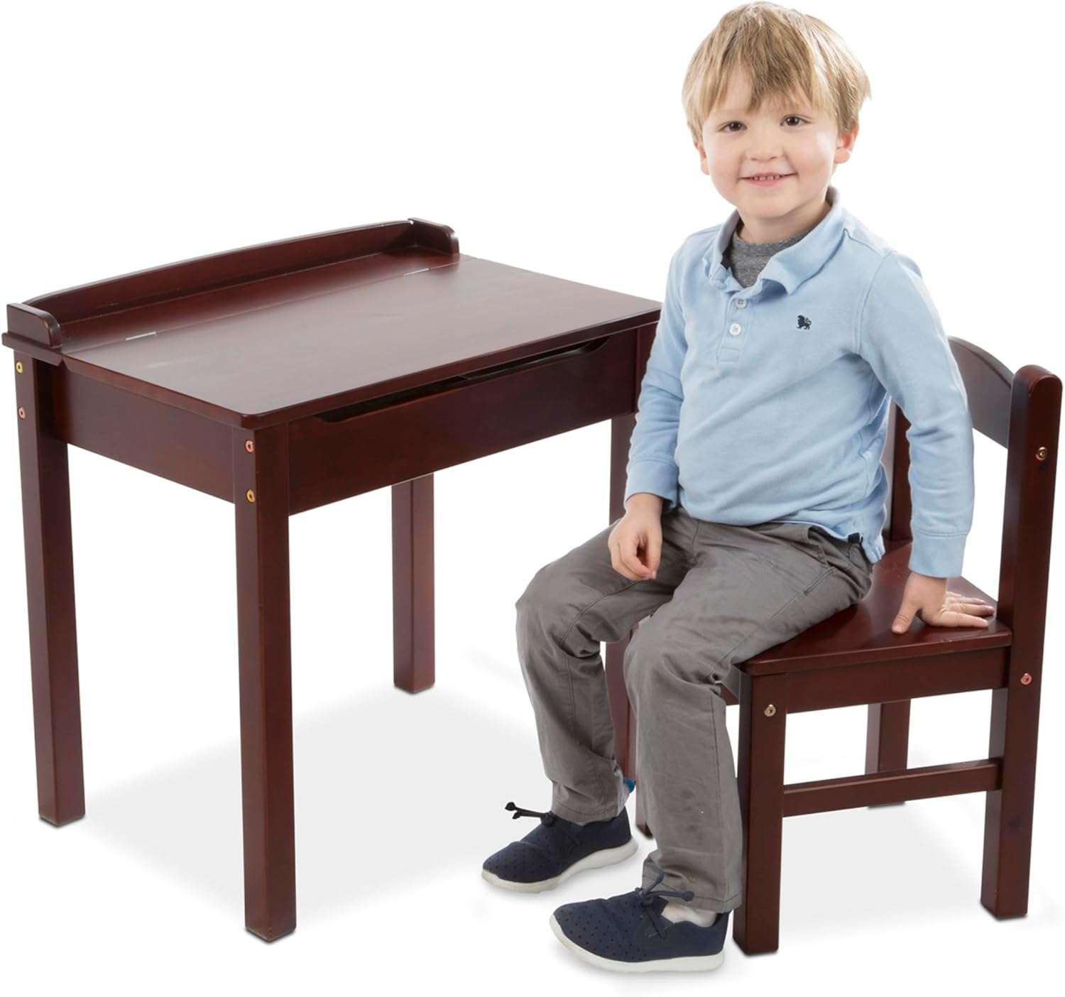 Melissa & Doug Wooden Lift-Top Desk & Chair - Espresso - Children's Furniture, Toddler Desk And Chair Set, Activity Desk For Toddlers And Kids Ages 3+ - 3