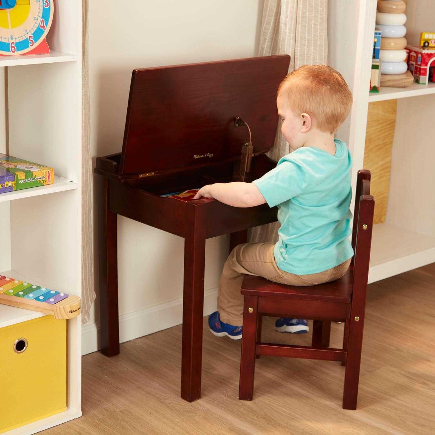Melissa & Doug Wooden Lift-Top Desk & Chair - Espresso - Children's Furniture, Toddler Desk And Chair Set, Activity Desk For Toddlers And Kids Ages 3+ - 5