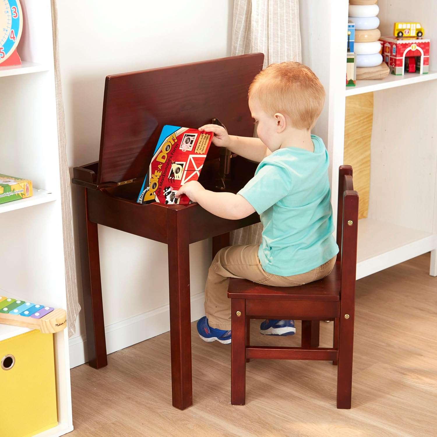 Melissa & Doug Wooden Lift-Top Desk & Chair - Espresso - Children's Furniture, Toddler Desk And Chair Set, Activity Desk For Toddlers And Kids Ages 3+ - 7