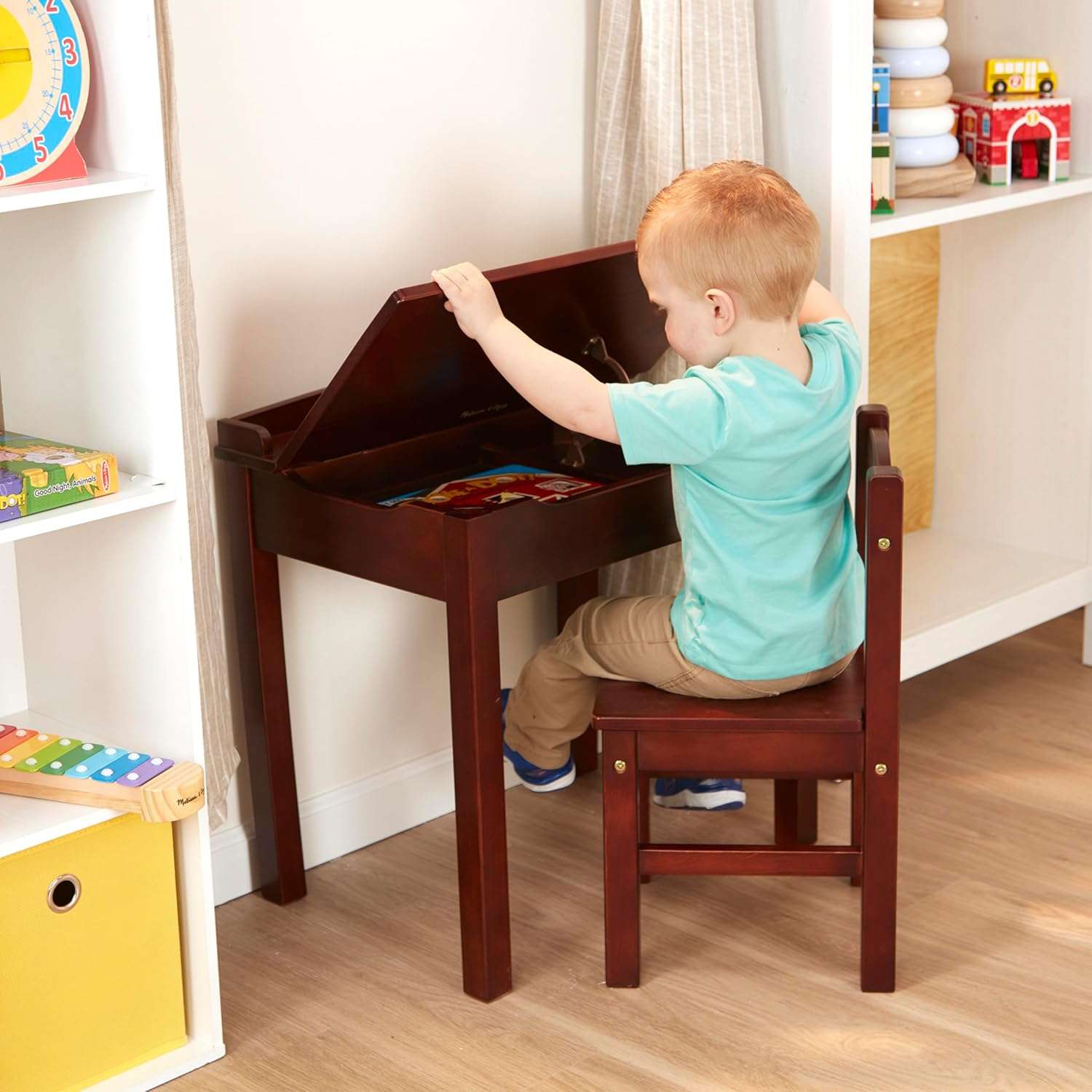 Melissa & Doug Wooden Lift-Top Desk & Chair - Espresso - Children's Furniture, Toddler Desk And Chair Set, Activity Desk For Toddlers And Kids Ages 3+ - 8