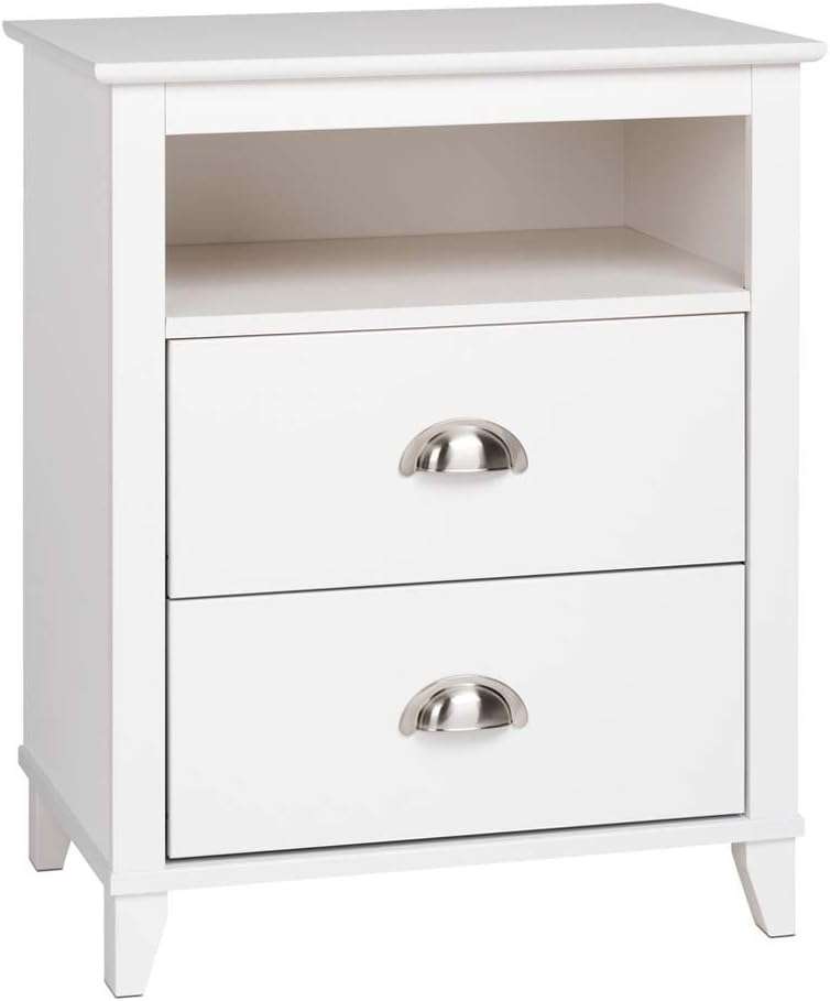 Prepac Yaletown Traditional 2-Drawer Tall Nightstand Side Table, Bedside Table with 2 Drawers and Open Shelf 16 D x 23 W x 28 H, White, WDNH-1202-1 - 1