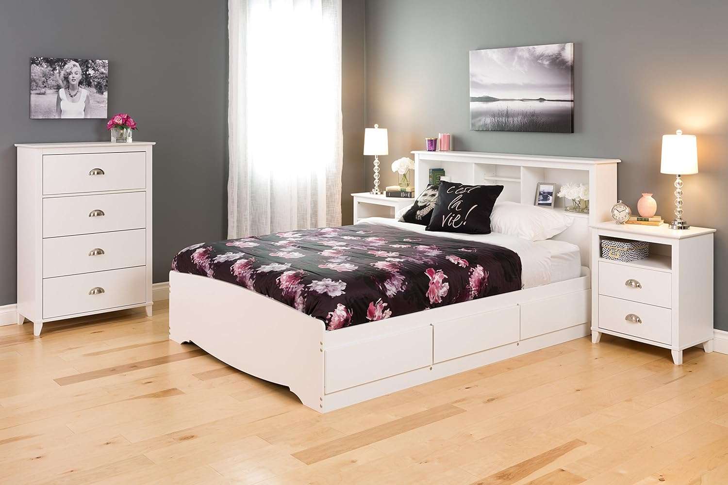 Prepac Yaletown Traditional 2-Drawer Tall Nightstand Side Table, Bedside Table with 2 Drawers and Open Shelf 16 D x 23 W x 28 H, White, WDNH-1202-1 - 2