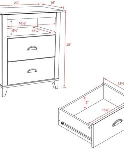Prepac Yaletown Traditional 2-Drawer Tall Nightstand Side Table, Bedside Table with 2 Drawers and Open Shelf 16 D x 23 W x 28 H, White, WDNH-1202-1 - 3