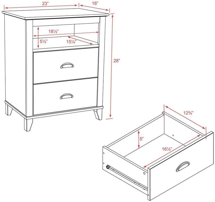 Prepac Yaletown Traditional 2-Drawer Tall Nightstand Side Table, Bedside Table with 2 Drawers and Open Shelf 16 D x 23 W x 28 H, White, WDNH-1202-1 - 3