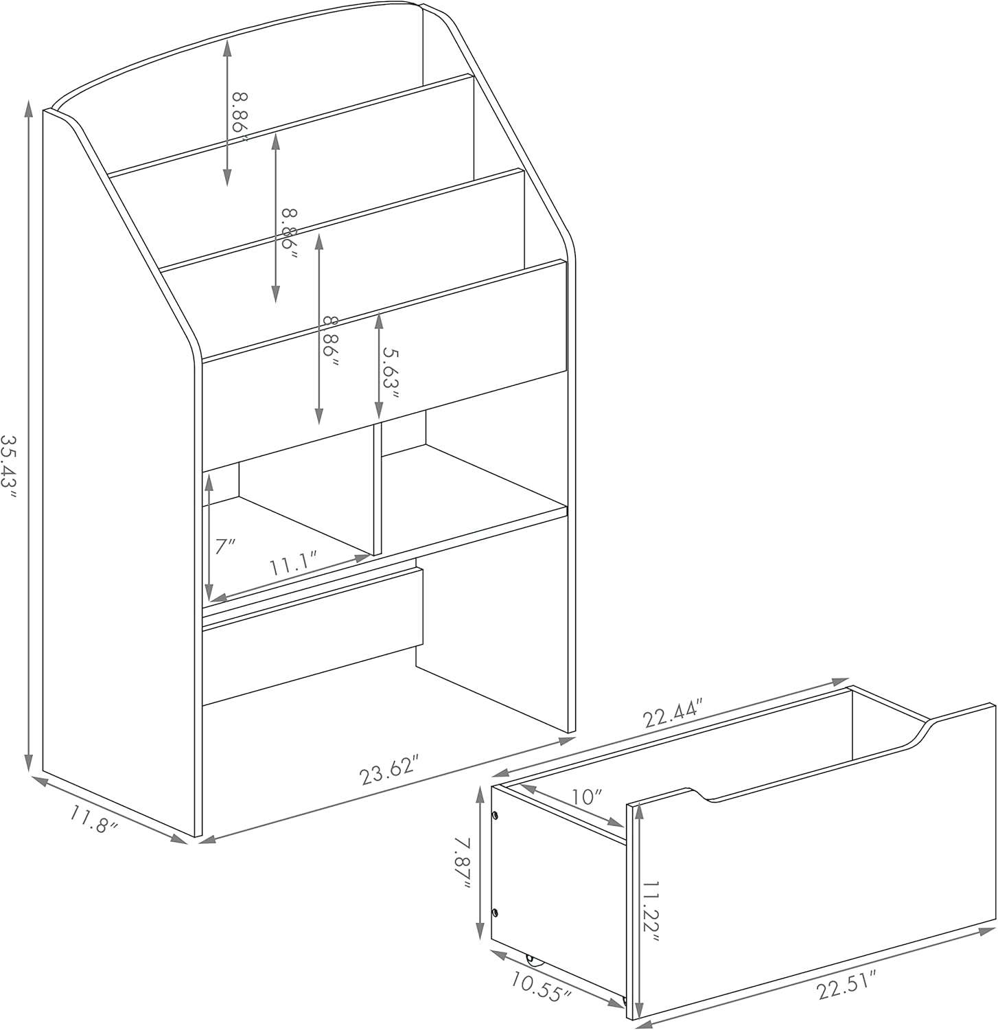 UTEX Bookshelf for Kids, Wooden Book Display, Kids Bookshelf and Toy Storage, Children Book Rack Bookcase Toybox Combo for Bedroom & Nursery, White - 3