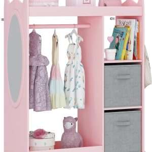 UTEX Kids Armoire Wardrobe Closet with Mirror and Storage Bin, Pink, 33.4 in W x 15.75 in D x 44.5 in H - 1