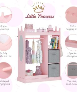 UTEX Kids Armoire Wardrobe Closet with Mirror and Storage Bin, Pink, 33.4 in W x 15.75 in D x 44.5 in H - 3