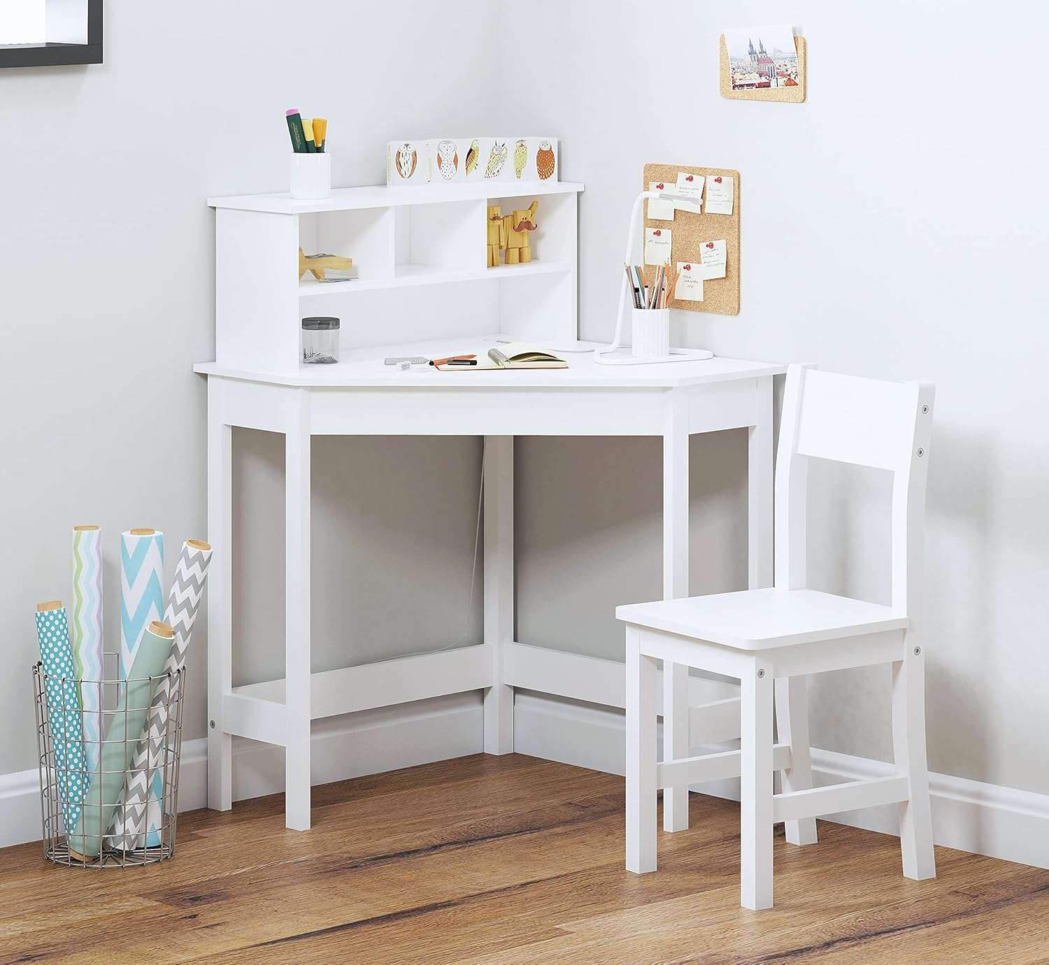 UTEX Kids Desk,Wooden Study Desk with Chair for Children,Writing Desk with Storage and Hutch for Home School Use,White - 1