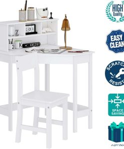 UTEX Kids Desk,Wooden Study Desk with Chair for Children,Writing Desk with Storage and Hutch for Home School Use,White - 4