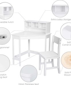 UTEX Kids Desk,Wooden Study Desk with Chair for Children,Writing Desk with Storage and Hutch for Home School Use,White - 5