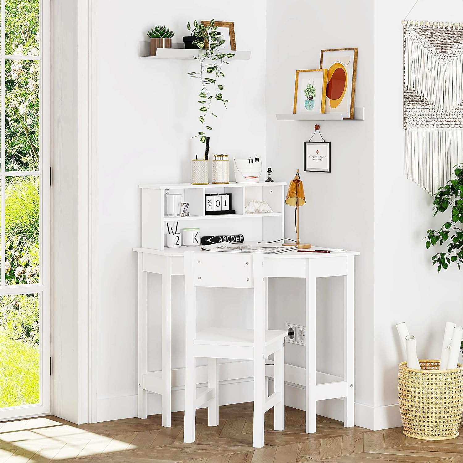 UTEX Kids Desk,Wooden Study Desk with Chair for Children,Writing Desk with Storage and Hutch for Home School Use,White - 6
